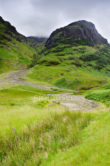 Reino Unido, Escocia, Highland, Ballachulish, Glencoe paisaje con montañas verdes - foto de stock