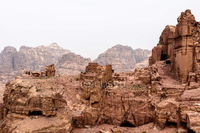 Jordan, Maan Gouvernement, Petra District, The legendary rock city of Petra aerial rocky landscape — стоковое фото
