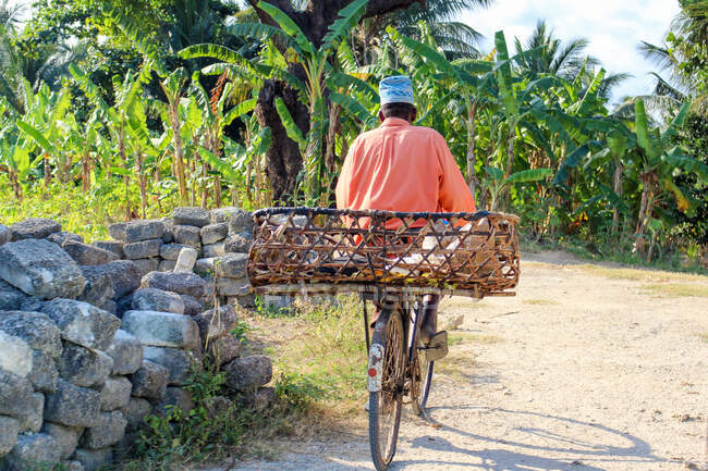 Tanzania, Zanzibar, Isola di Pemba, vita a Pemba, escursioni in bicicletta su strada con cestino — Foto stock