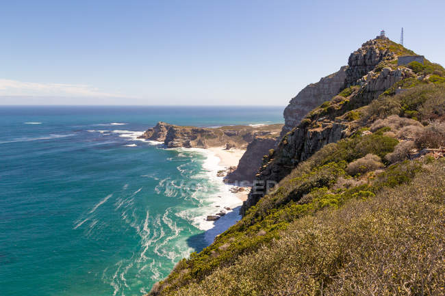 África do Sul, Cabo Ocidental, Cidade do Cabo, Cabo da Boa Esperança paisagem costeira cênica ao sol — Fotografia de Stock