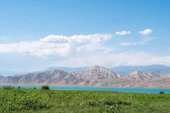Kirguistán, región de Talas, Toktogul, lago Toktogul - foto de stock