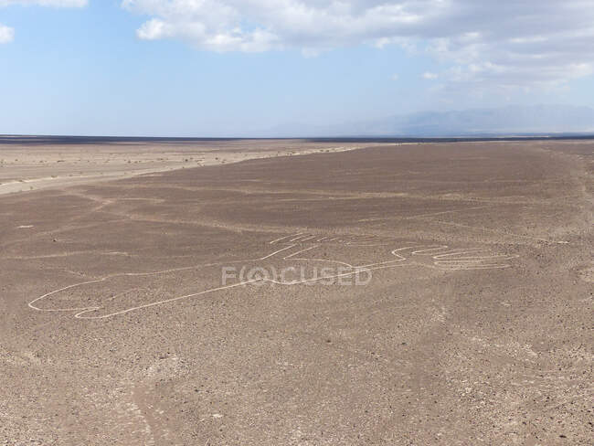 Desert lines and hands geoglyphs in valley of Nasca Province, Ica, Peru — Stock Photo