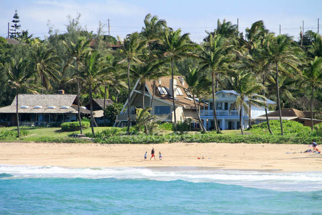 Estados Unidos, Hawái, Kilauea, casas frente al mar en la isla de Kauai - foto de stock