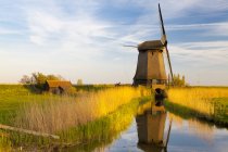 Moinho de vento na cena rural em Schermerhorn, Holanda do Norte, Países Baixos — Fotografia de Stock