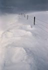 Сельские зимние пейзажи с забором возле Элкуотер, Альберта, Канада — стоковое фото