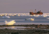 Iceberg e naufragio a Bird Cove, Hudson Bay, Churchhill, Manitoba, Canada — Foto stock