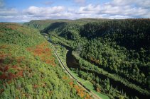 Aerial view of train passing at Agawa Canyon Wilderness Park, Ontario, Canada. — Stock Photo