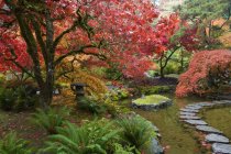 Jardín japonés en otoño en Butchart Gardens, Columbia Británica, Canadá - foto de stock