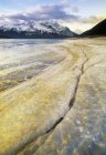 Crack in ice over lake Abraham at Kootenay Plains Ecological Reserve in winter, Alberta, Canada. — Stock Photo