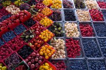 Свіжі ягоди на виставці на ринку, повна рамка . — стокове фото