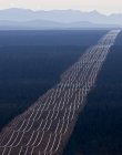 Aerial view over power lines in South Cariboo region of British Columbia in Canada. — Stock Photo