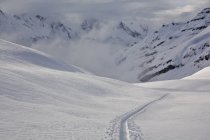 Alpine Skin Track auf Schnee bei der Eisfall Lodge, Britisch Columbia, Kanada — Stockfoto