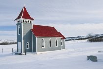 Igreja de São Nicolau in wintry Qu Appelle Valley, Saskatchewan, Canadá — Fotografia de Stock