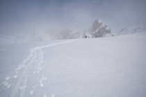 Unrecognizable people ski touring across glacier of Icefall Lodge, British Columbia, Canada — Stock Photo