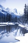 Пик Ха-Линг и горное озеро в лесу недалеко от Канмора, Альберта, Канада — стоковое фото
