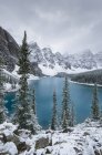 Moraine Lake and Valley of Ten Peaks in winter, Banff National Park, Alberta, Canada. — Stock Photo