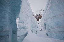 Мала група людей, які гастролювали на лижах у канадських Скелястих горах за межами країни, Icefall Lodge, Британська Колумбія, Канада — стокове фото