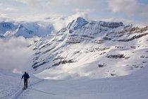 Man following alpine track at Icefall Lodge, Golden, British Columbia, Canada — Stock Photo