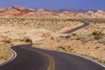 Carretera en paisaje árido de Valley of Fire State Park, Nevada, EE.UU. - foto de stock