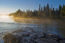Туман над лесом и рекой Клируотер, Клируотер Ривер Провинциальный парк, Северный Саскачеван, Канада — стоковое фото