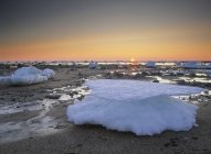 Icebergs and shoreline at sunset, Hudson Bay at Churchill, Manitoba, Canada — Stock Photo