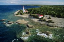 Aerial view of Cove Island lighthouse on Bruce Peninsula, Ontario, Canada. — Stock Photo
