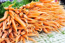 Ferme grappes fraîches de carottes sur la table — Photo de stock
