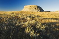 Vue panoramique sur la roche et la plaine éclairées par le soleil, parc national des Prairies — Photo de stock