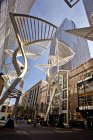 Steel trees sculpture designed to reduce wind gust between buildings on Stephen Avenue, Calgary, Alberta, Canada — Stock Photo