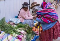 Gente local en la escena del mercado de Puno, Lago Titicaca, Perú - foto de stock