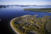 Aerial view of sailboats at Sidney Spit of Vancouver Island, British Columbia, Canada. — Stock Photo