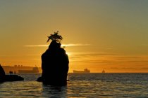 Seawall Siwash Rock e Stanley Park con navi al tramonto, Vancouver, Britsih Columbia, Canada — Foto stock