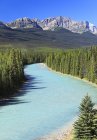 Agua de aguamarina del río Bow, Parque Nacional Banff, Alberta, Canadá . - foto de stock