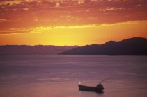 Aerial view of freighter at sunset in English Bay, British Columbia, Canada. — Stock Photo