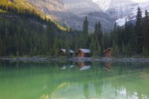 Каюты домиков на озере Охара в национальном парке Йо, Британская Колумбия, Канада — стоковое фото
