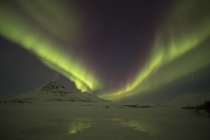 Verde aurora boreale nel buio cielo notturno sotto Dempster Highway, Yukon, Canada . — Foto stock