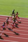 100-Meter-Sprint bei Bahnwettbewerben in Bewegungsunschärfe, Britisch Columbia, Kanada. — Stockfoto