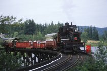 Cowichan Valley Forestry Center steam train with visitors, Vancouver Island, British Columbia, Canada. — Stock Photo