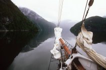Central coast Kynoch Inlet and bowsprit of Duen, British Columbia, Canada. — Stock Photo