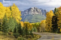 Storm clouds over aspens of Bow Valley Parkway, Rocky Mountains, Banff National Park, Alberta, Canada — Stock Photo