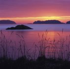 Salida del sol sobre las islas Trail en Sargeant Bay Provincial Park, Sunshine Coast, Columbia Británica, Canadá . - foto de stock