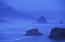 Стеки моря на пляжі гармати в сутінках, штат Орегон, США — стокове фото