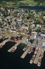 High angle view of boats and houses in Lunenburg port town in Nova Scotia, Canada — Stock Photo