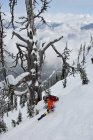 Homem esquiando no snowy Kicking Horse Mountain Resort, British Columbia, Canadá. — Fotografia de Stock