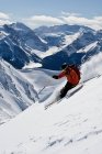 Young skier riding on snow at Lake Louise Ski Area, Banff National Park, Alberta, Canada. — Stock Photo