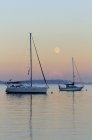Pleine lune au-dessus des voiliers à Mill Bay, île de Vancouver, Colombie-Britannique, Canada — Photo de stock