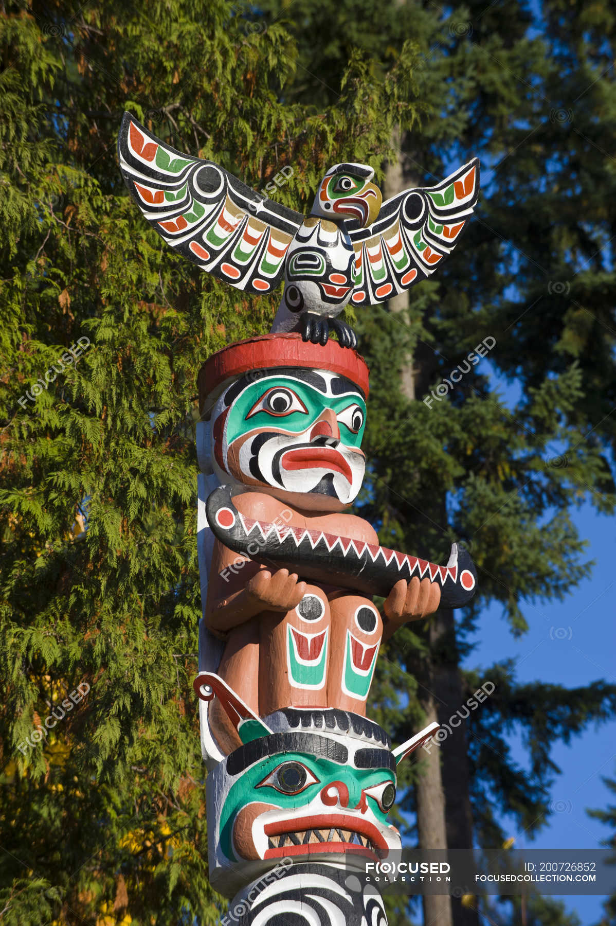Totem pole detail at Brockton Point, Stanley Park, Vancouver, British ...