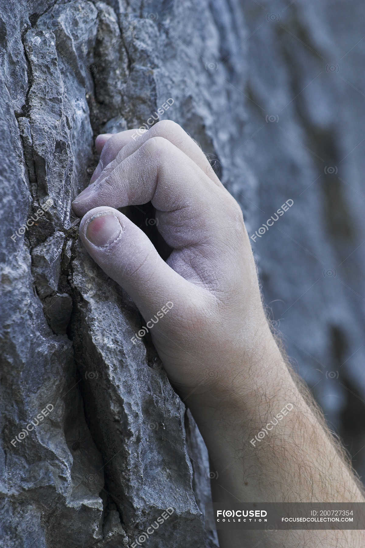 Rock climbing hand detail, closeup — vertical, climber Stock Photo