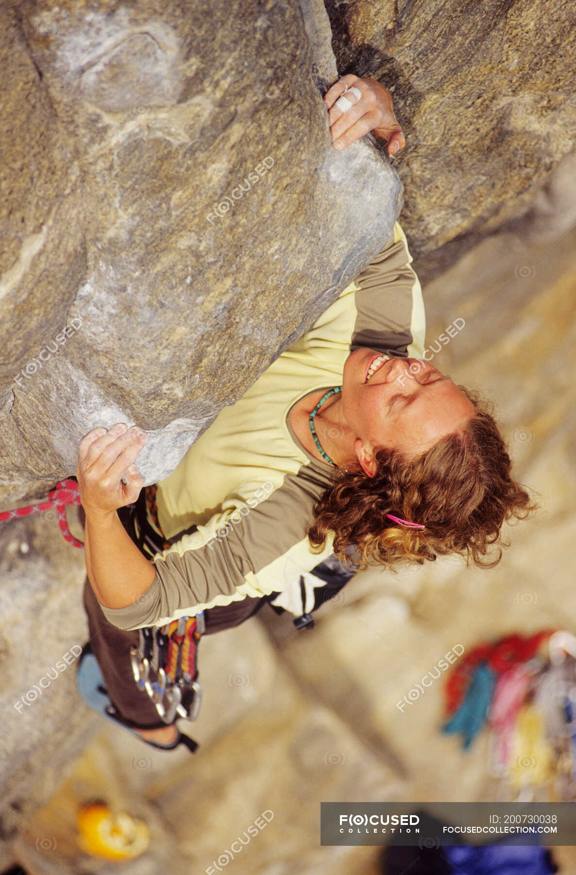 Woman Climbing Steep Overhang Of Wave Wall Skaha Bluffs Penticton British Columbia Canada 1131