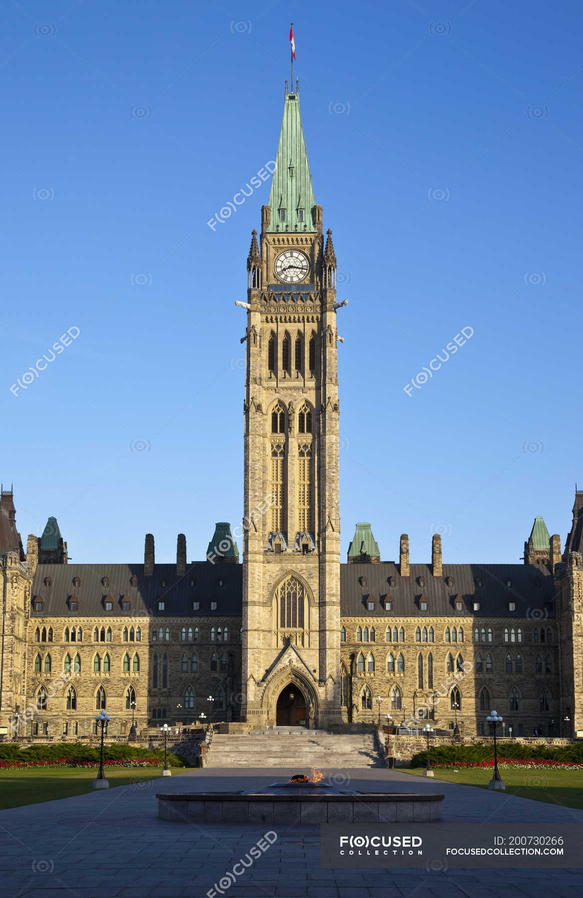 Peace Tower And Canadian Parliament Building In Ottawa, Ontario, Canada 